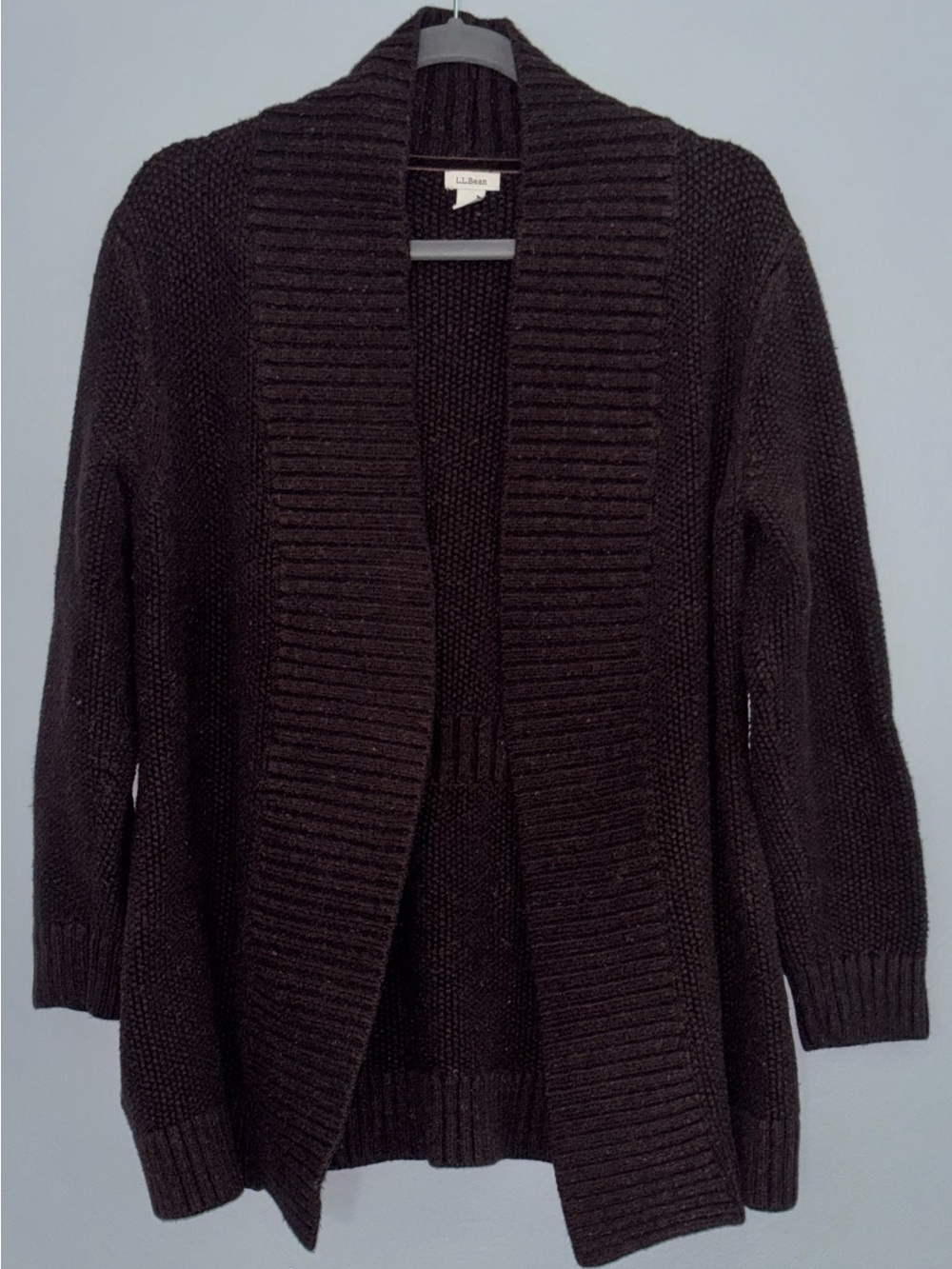 L.L. Bean Brown Ribbed Shawl-Collar Open Cardigan